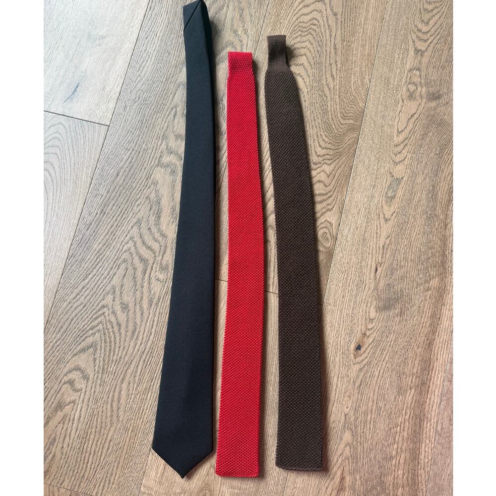 Men's Necktie Bundle 3 Pack Black Red Brown Textured Woven Ties